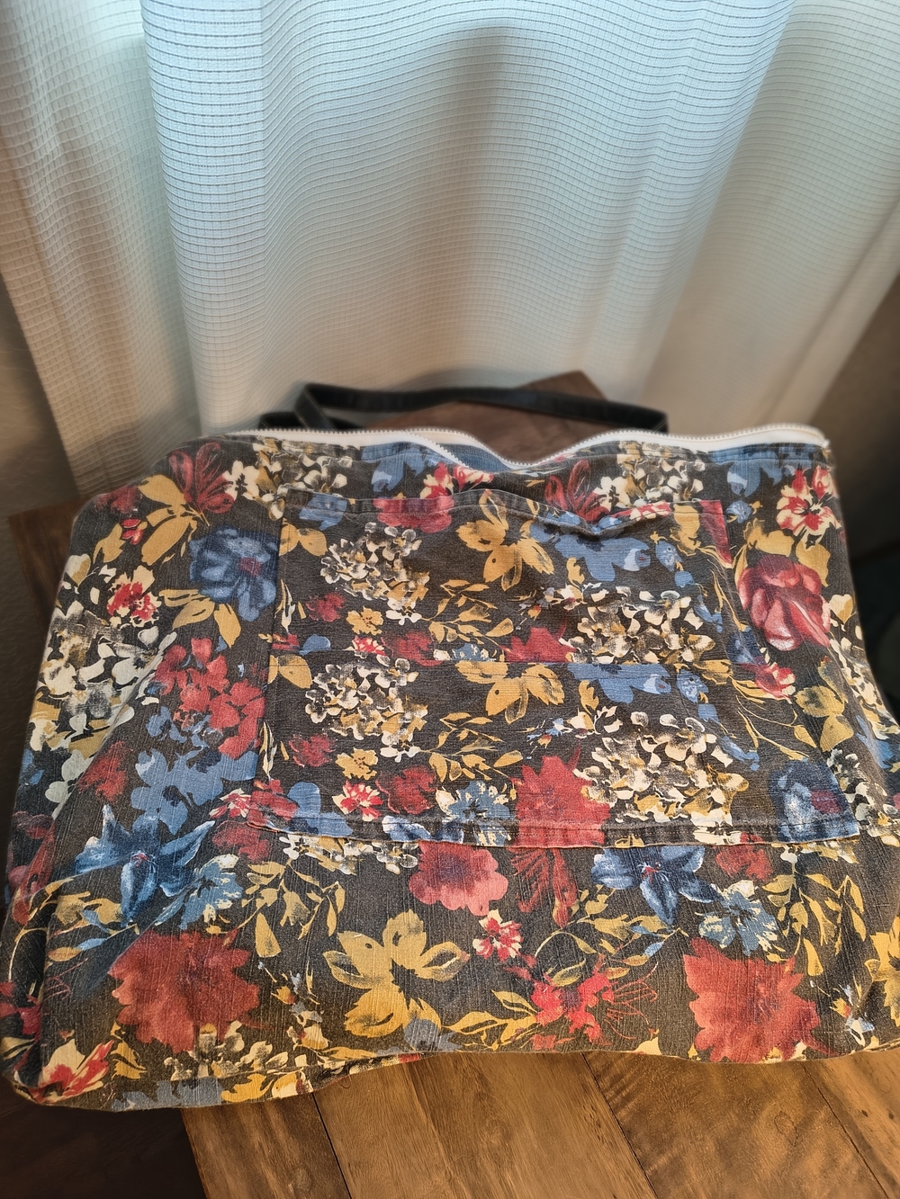 Denim Patchwork Tote Bag with Puppy 💜 Handmade Abstract - Picture 4 of 14